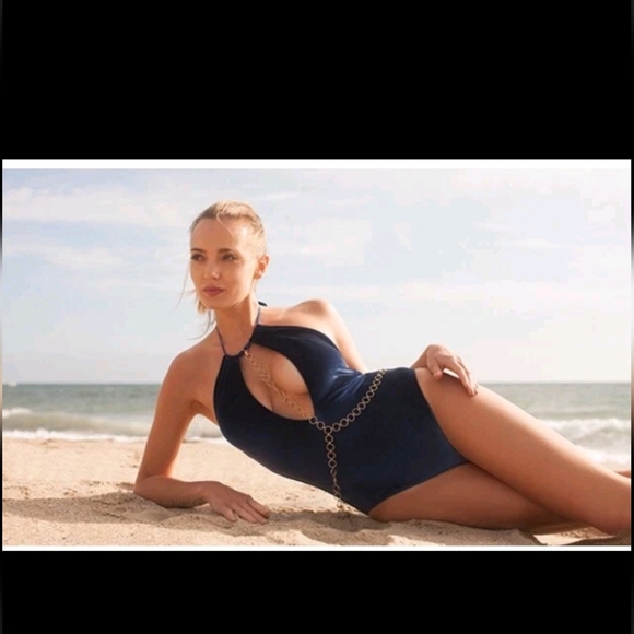 Trina Turk, Velveteen One-Piece Swimsuit, Navy, Size 8 - Picture 5 of 11